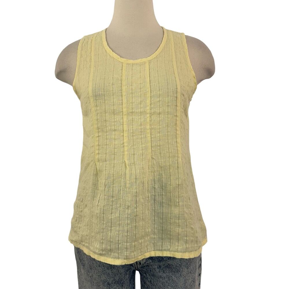 FLAX European Linen Sleeveless Tank Top Blouse Pale Butter Yellow XS/S